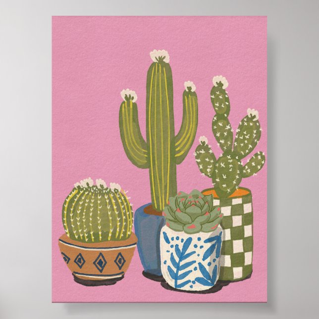 Kaktus Blumen Pink Poster (Vorne)