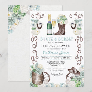 Kaktus-Blumen-Western-Stiefel und sprudelnde Braut Einladung