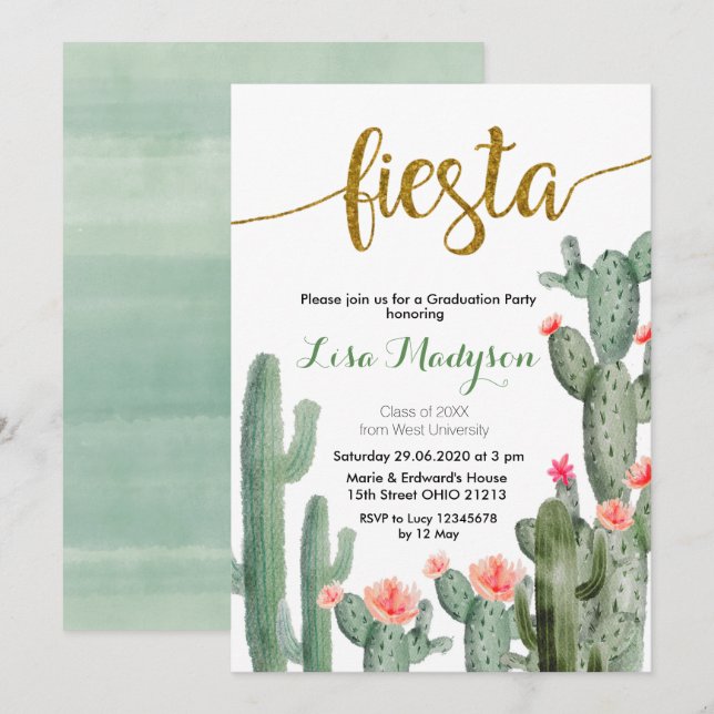 Kaktus-Fiesta-Abschluss-Einladungs-Party-Mexikaner Einladung (Vorne/Hinten)