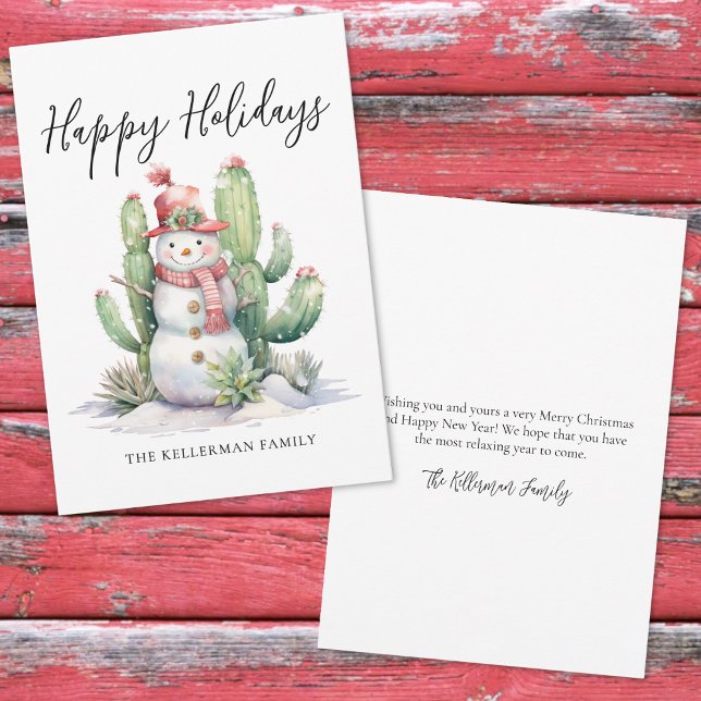 Kaktus Frohe Feiertage Weihnachten (Snowman Cactus Happy Holidays Christmas Holiday Card)