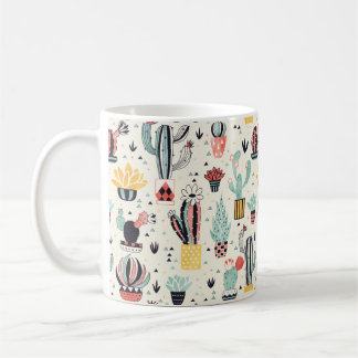 Kaktus in einem Topf mit Succulent und Dreiecken Kaffeetasse