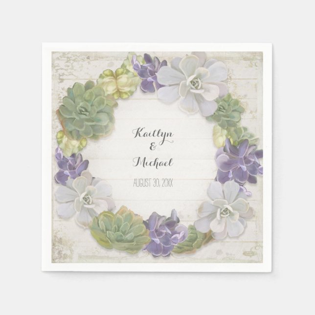 Kaktus Kakteen Wreath Leaf Succulent Wooden Paper  Serviette (Vorderseite)