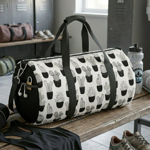 Kaktus-Linienkunst-Muster groß Duffle Bag