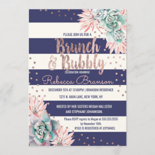 Kaktus-Marine Stripes Rosen-GoldBrunch und Einladung