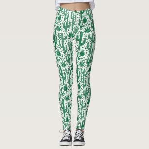Kaktus-Muster - Forest Green und Weiß Leggings