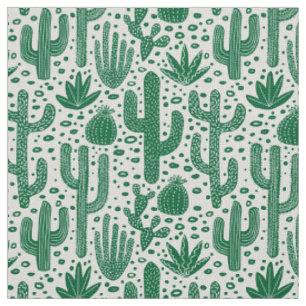 Kaktus-Muster - Forest Green und Weiß Stoff