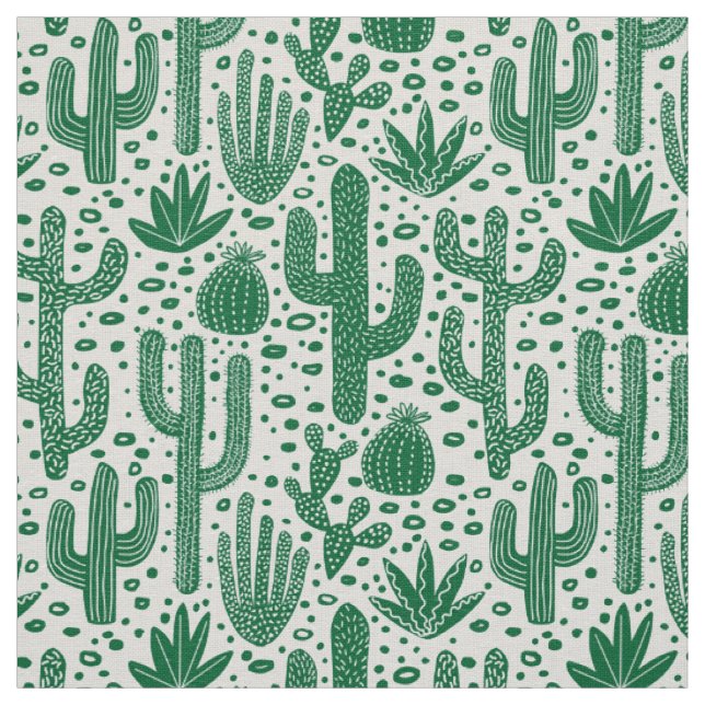 Kaktus-Muster - Forest Green und Weiß Stoff (Muster)