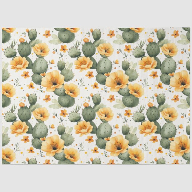 Kaktus Muster mit gelben Blumen Decoupage Seidenpapier (Vorderseite)