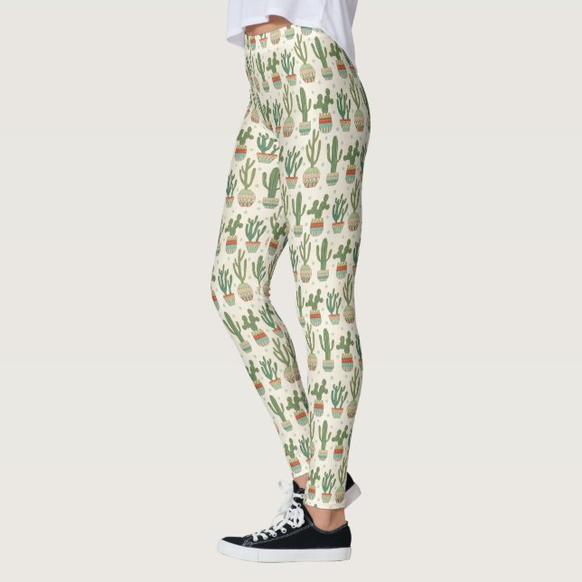 Kaktus-Muster SüdwestGeo-Schritt-| Leggings (Links)