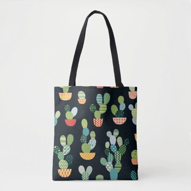 Kaktus nahtloses Muster im Patchwork-Stil mit Pl Tasche (Vorderseite)