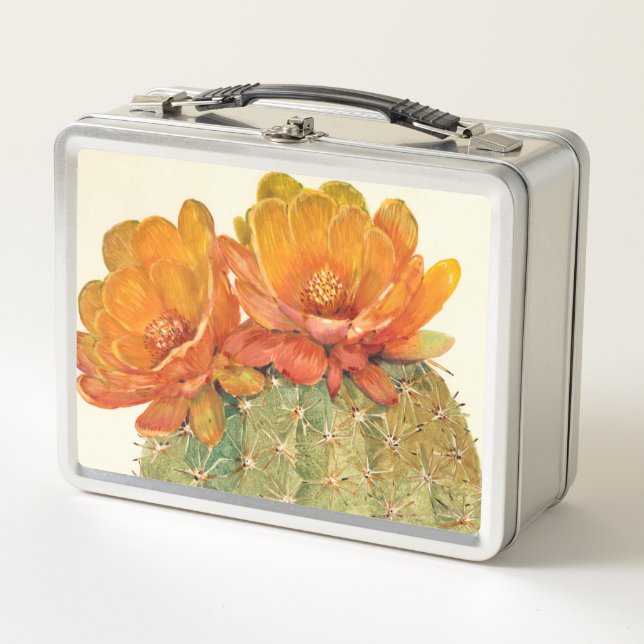 Kaktus-Orangen-Blüten Metall Lunch Box (Vorderseite)