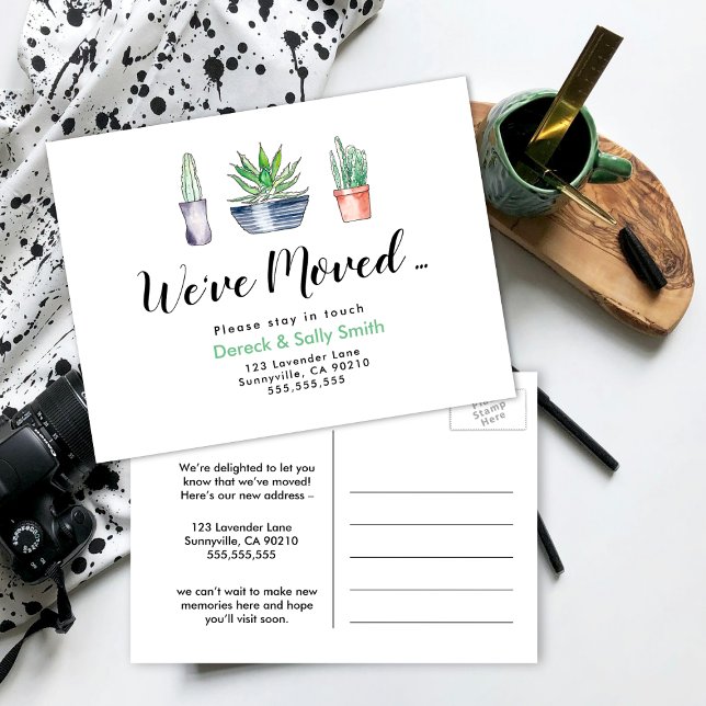 Kaktus Pflanze Änderung unserer Adresse Ankündigungspostkarte (Von Creator hochgeladen)