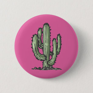 Kaktus Pflanze Handgezeichnete Illustration Rosa Button