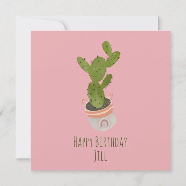 Kaktus Pflanze Rainbow Basket Hand Drawn Birthday  Karte (Vorderseite)