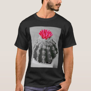 Kaktus Pflanze Schwarz-weißes Foto mit rosa Blume T-Shirt