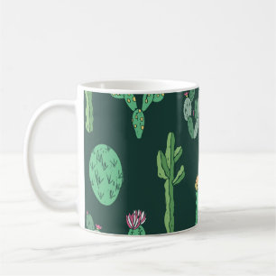 Kaktus-Pflanze: Vintager Nahtloser Hintergrund Kaffeetasse