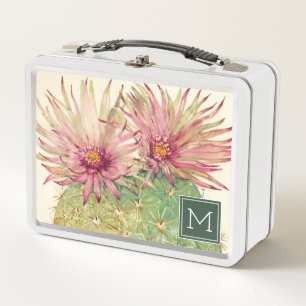 Kaktus-Rosa-Blüten des Monogramm-  Metall Brotdose