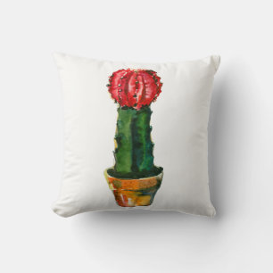 Kaktus Rot & Grün Aquarell Südwestlicher Boho-Stil Kissen