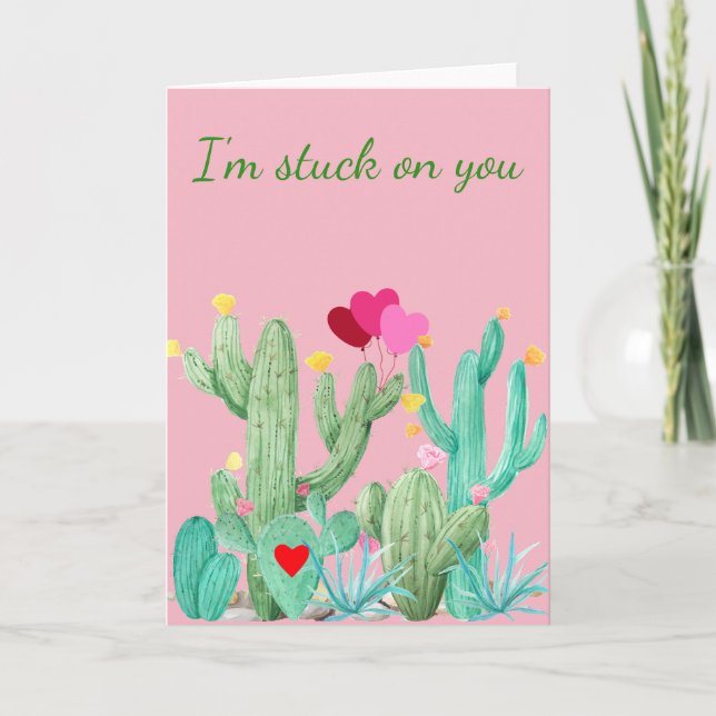 Kaktus Südwestwüste Sukkulenter Valentinstag Karte (Vorderseite)