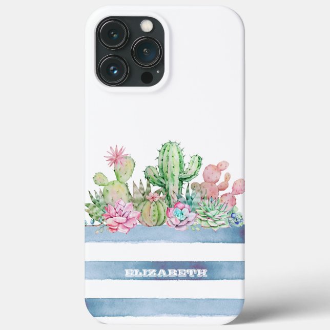 Kaktus Sukkulente Blume Streifen Case-Mate iPhone Hülle (Rückseite)