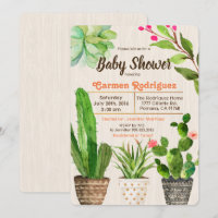 Kaktus Sukkulenten Blumen Baby Shower Einladung