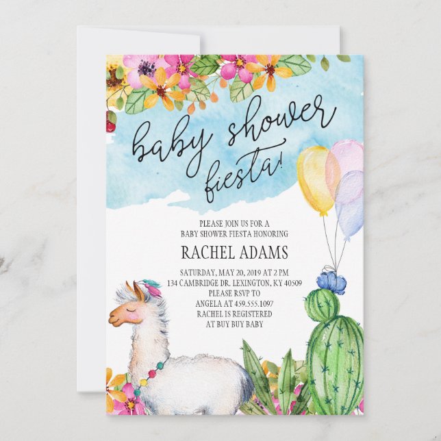 Kaktus-und Lama-Babyparty-Fiesta-Einladung Einladung (Vorderseite)