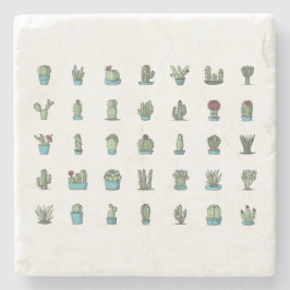 Kaktus-und Succulents-Illustrations-Marmor-Stein Steinuntersetzer