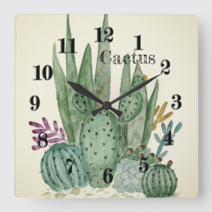 Kaktus Watercolorkaktus-Blumenblumenwüste illu Quadratische Wanduhr