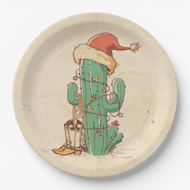 Kaktus Weihnachtsbaum Pappteller (Vorderseite)