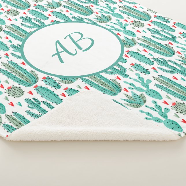 Kaktus, weißes weißes weißes Muster, Monogramm Sherpadecke (3/4)