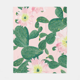 Kaktusblüten: Aquarellmalerei Fleecedecke