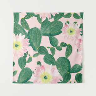 Kaktusblüten: Aquarellmalerei Wandteppich