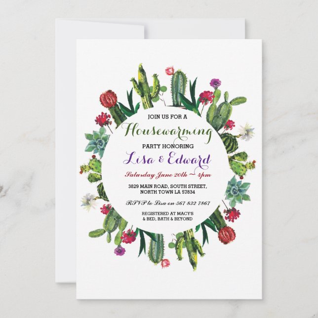 Kaktushousewarming-Party laden Fiesta-neues Einladung (Vorderseite)