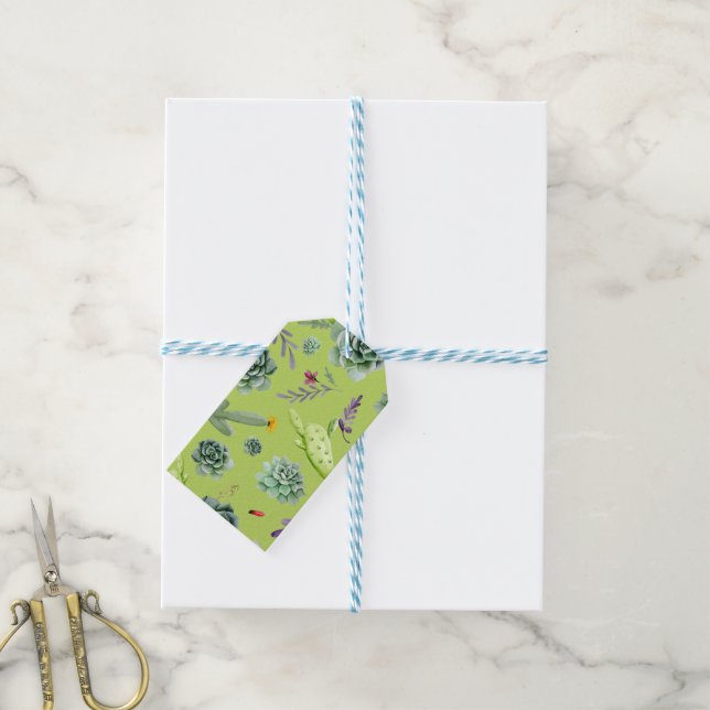 Kaktusmuster 6 geschenkanhänger (Mit Garn)