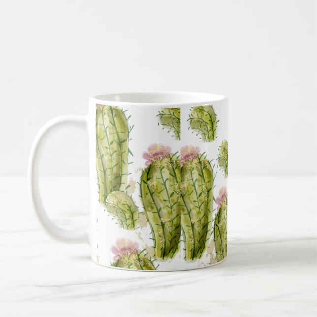 Kaktusmuster Wasserfarbe Kaffeetasse (Links)