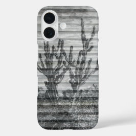 Kaktuspflanzen auf Holzplanken Schwarz-Weiß-Foto iPhone 16 Hülle