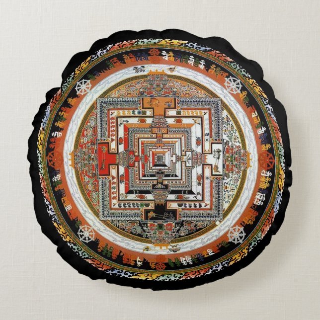 Kalachakra Mandala Rundes Kissen (Vorderseite)