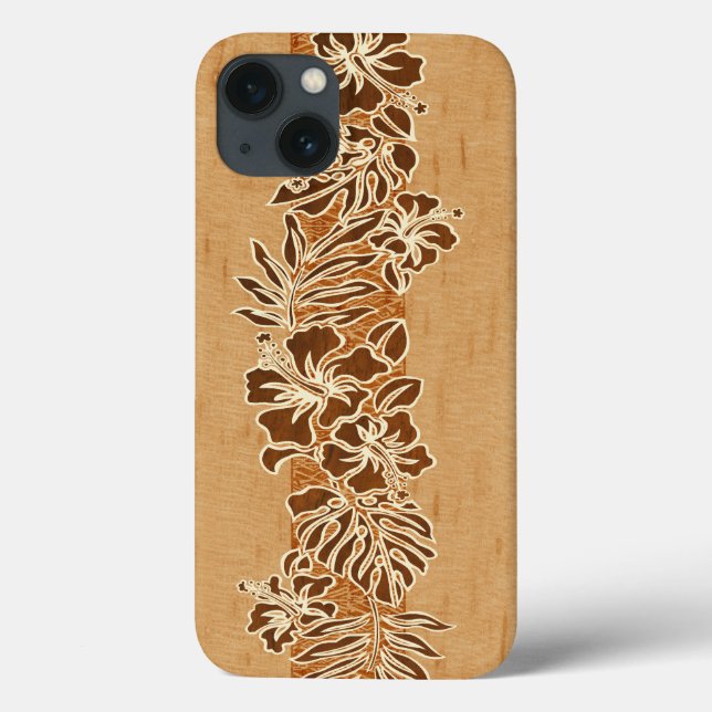 Kalaheo Hawaiian Hibiskus Tapa Imitats Koa Wood Case-Mate iPhone Hülle (Rückseite)
