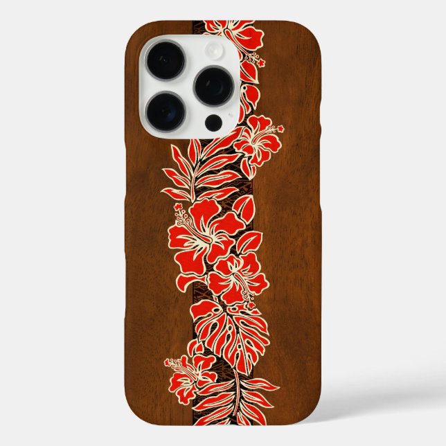Kalaheo Hawaiian Hibiskus Tapa Imitats Koa Wood iPhone 16 Pro Hülle (Rückseite)