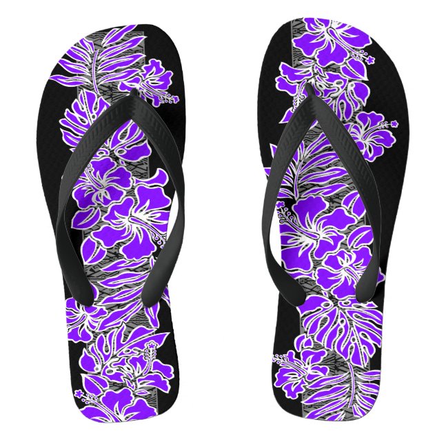 Kalaheo Hawaiian Hibiskus Tapa Lila Flip Flops (Fußbett)