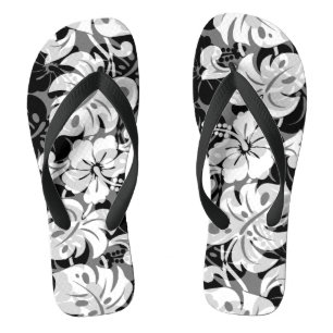 Kalakaua Border Hawaiian Hibiskus Black Flip Flops