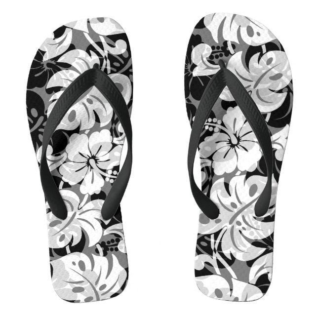 Kalakaua Border Hawaiian Hibiskus Black Flip Flops (Fußbett)