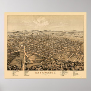 Kalamazoo, MI Panoramic Map - 1874 Poster