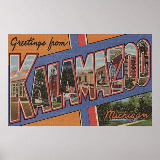 Kalamazoo, Michigan - Große Buchstabenszenen Poster (Vorne)