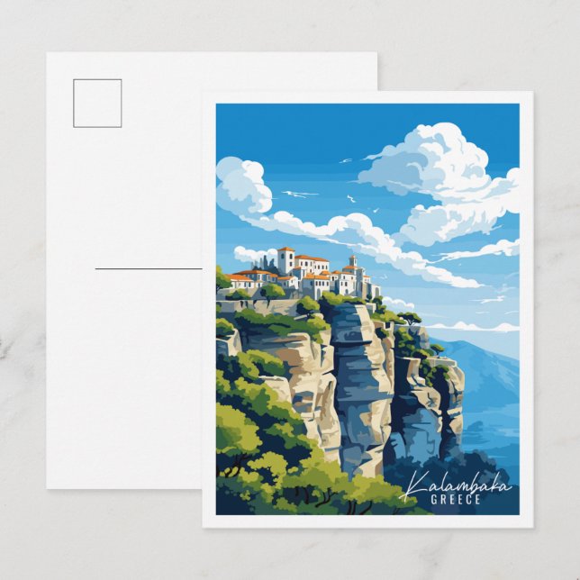 Kalambaka Griechenland - Vintage-Illustration Postkarte (Vorne/Hinten)