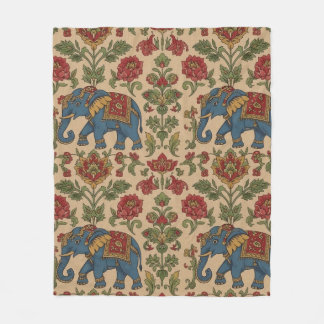 Kalamkari Blumenelefant – Traditionelle indische F Fleecedecke