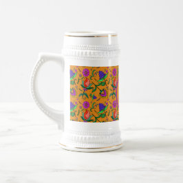 Kalamkari farbenfrohe Blume Gelb Hintergrund Grün Bierglas