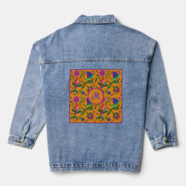 Kalamkari farbenfrohe Blume Gelb Hintergrund Grün Jeansjacke