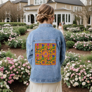 Kalamkari Fleurs colorées Jaune Arrière - plan Ver