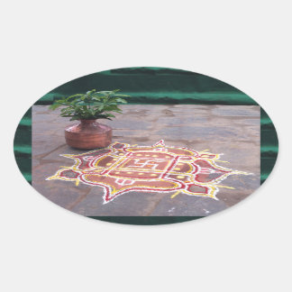 Kalas Vasen-Hakenkreuz rangoli indische Hochzeit Ovaler Aufkleber